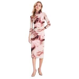 Bar III Women's Turtleneck Watercolor Sheath Dress in Tuscan Clay Pink Multi